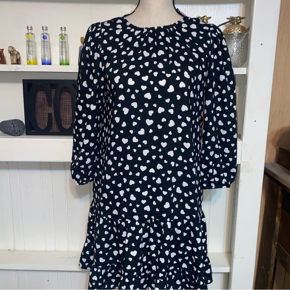 Kate Spade Black Heart Print‎ Shift Dress XS